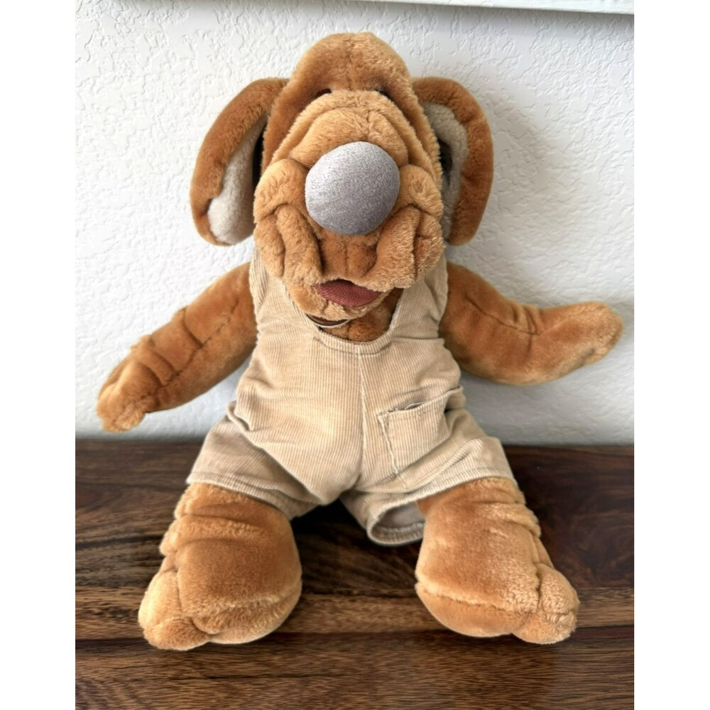 Vintage Ganz Wrinkles The Dog Hand Puppet Plush Stuffed 16" In  Overalls